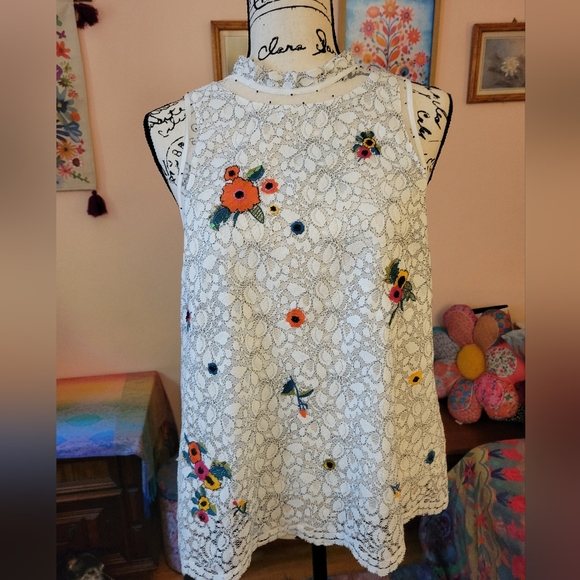 Anthropologie Maeve Macie Lace Top Floral Embroidered High Neck Tank, 12, EUC - Picture 6 of 15